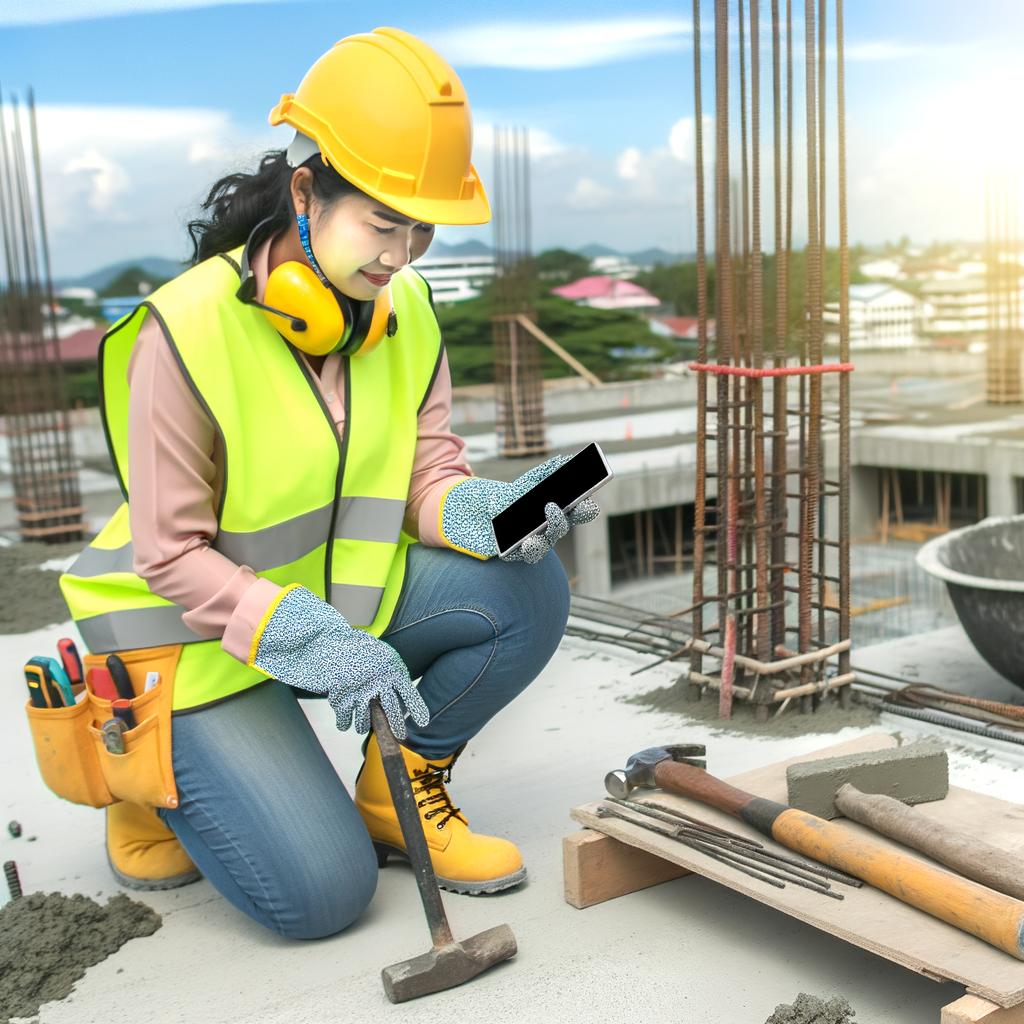 construction crew member looking at iphone