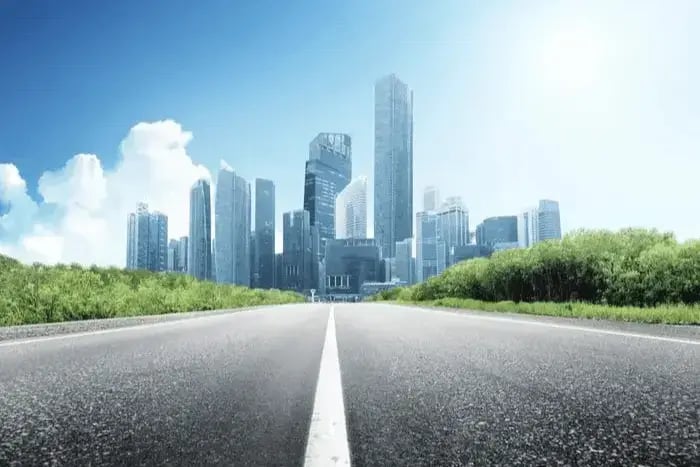 road loading up to a city